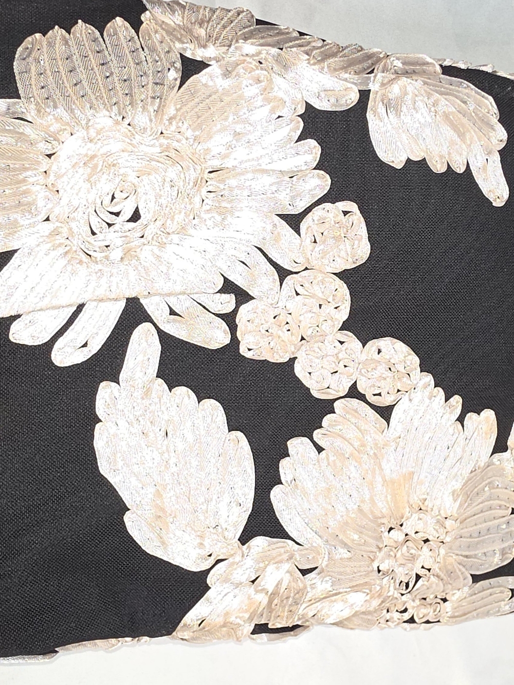 Strapless Black Dress with Cream Floral Lace Applique - Picture 5 of 6